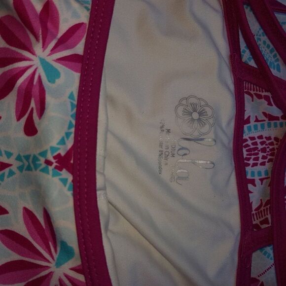 LOLA Athletic Sports Dress Fuchsia, Turquoise White Flower Pattern A-Line MEDIUM - Picture 8 of 11